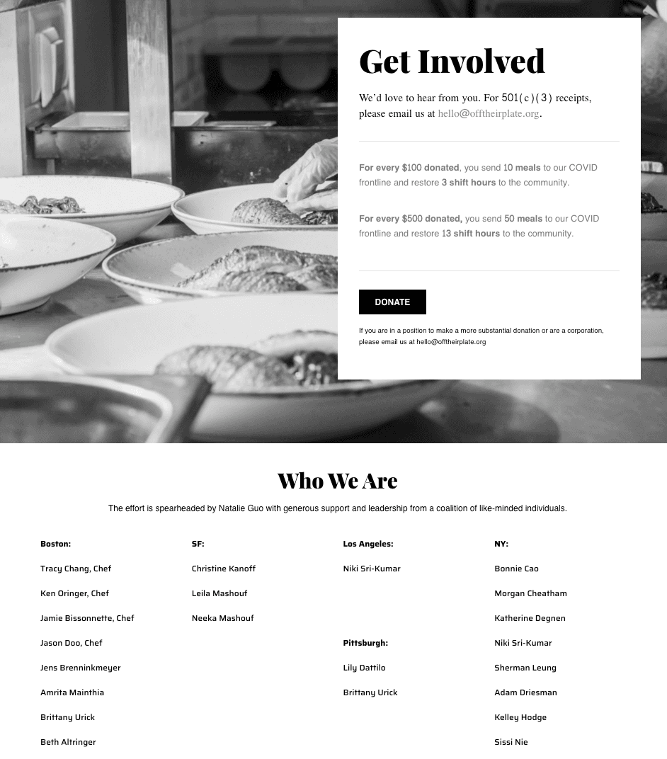 Off Their Plate donation page
