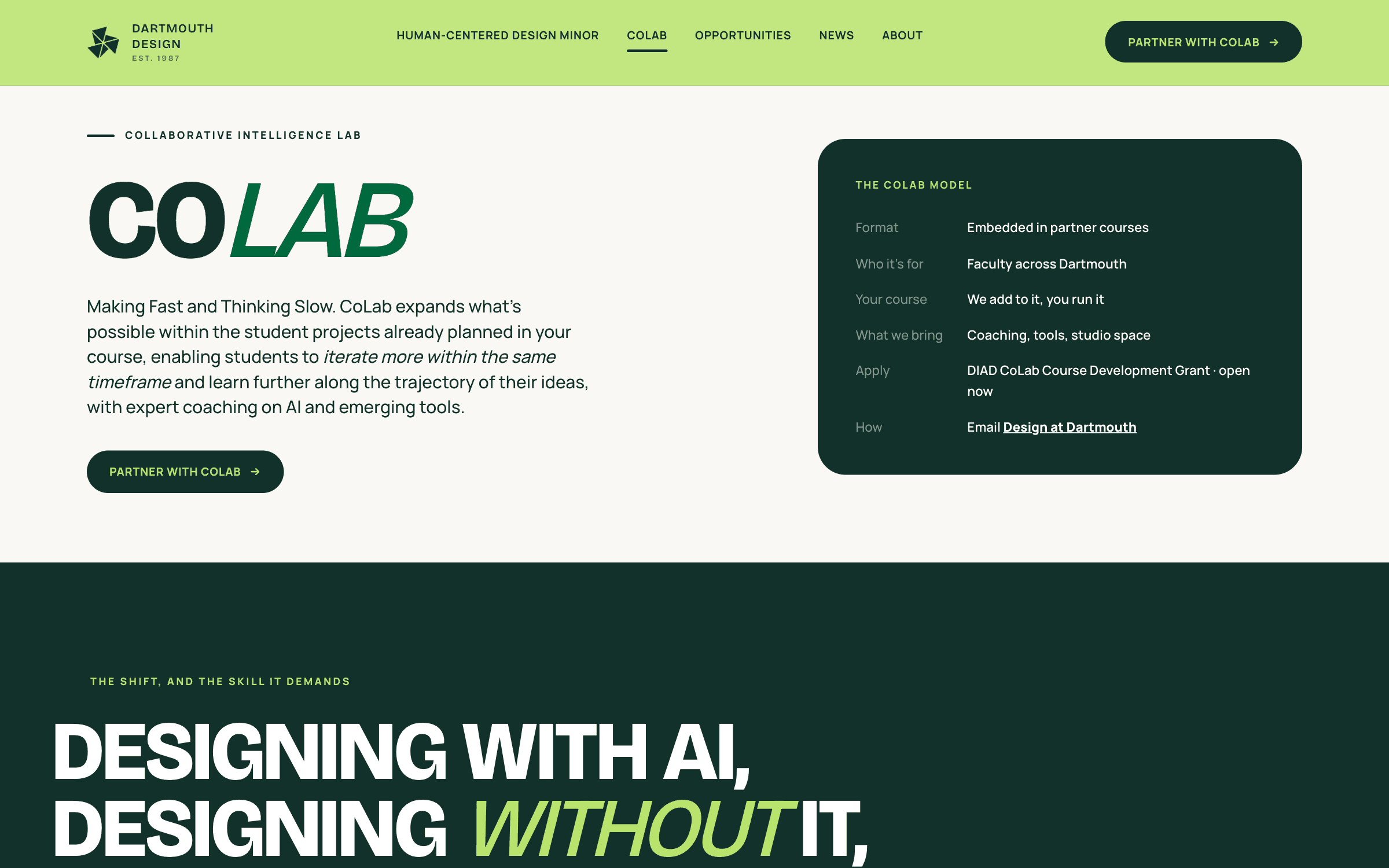 CoLab — the Collaborative Intelligence Lab: making fast and thinking slow; embedded in partner courses, coaching on AI and emerging tools